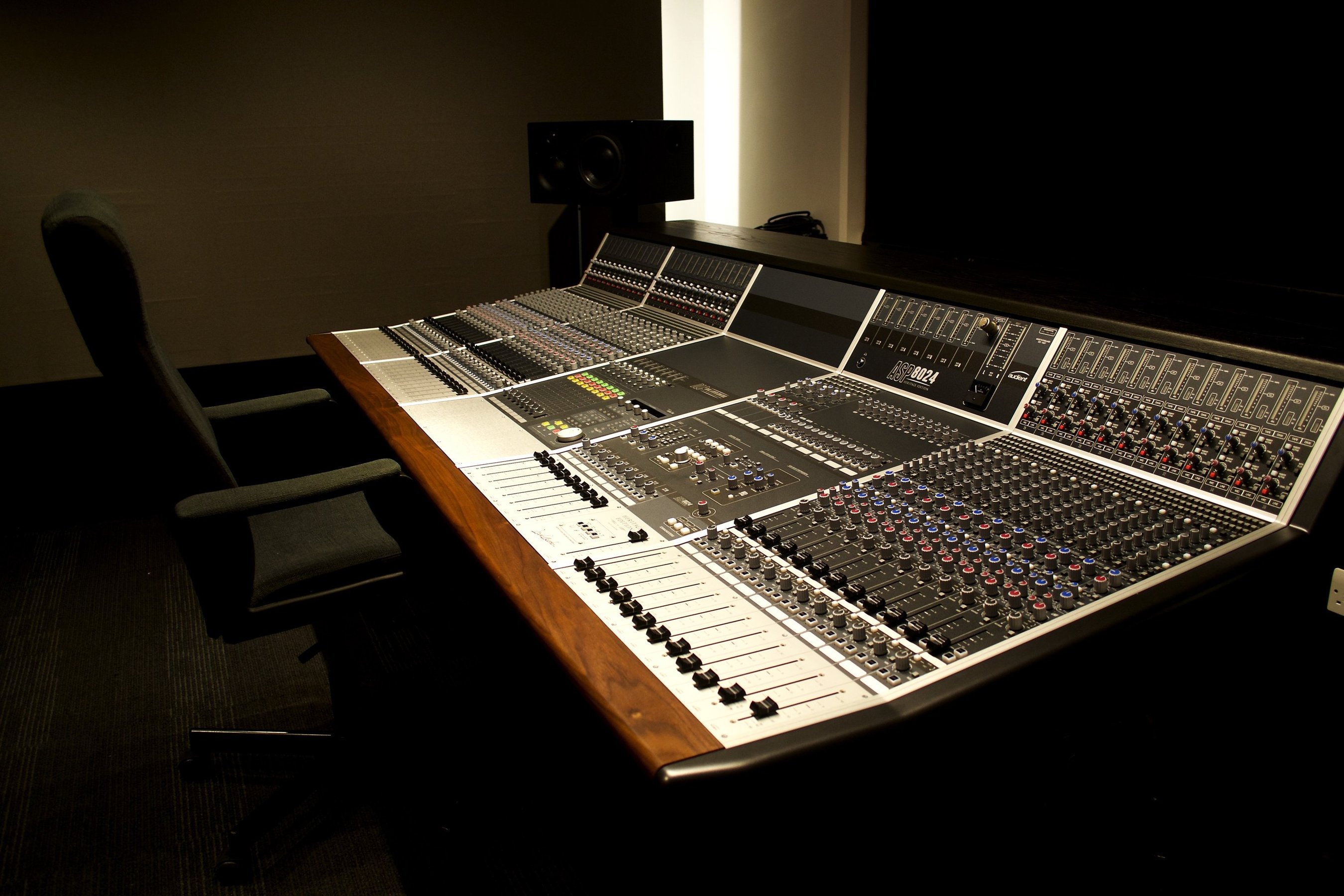 The Audient ASP8024 console in low light